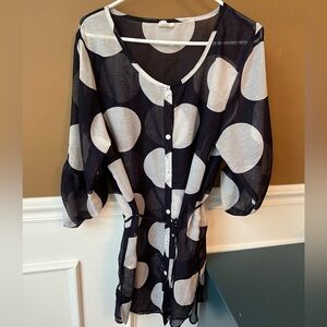 Merona Black and White Swim Sheer Large Polka Dot Cover-Up Size XL